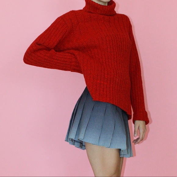 VTG 90s Red/Black Marl Ribbed Turtleneck Sweater L - Picture 4 of 9